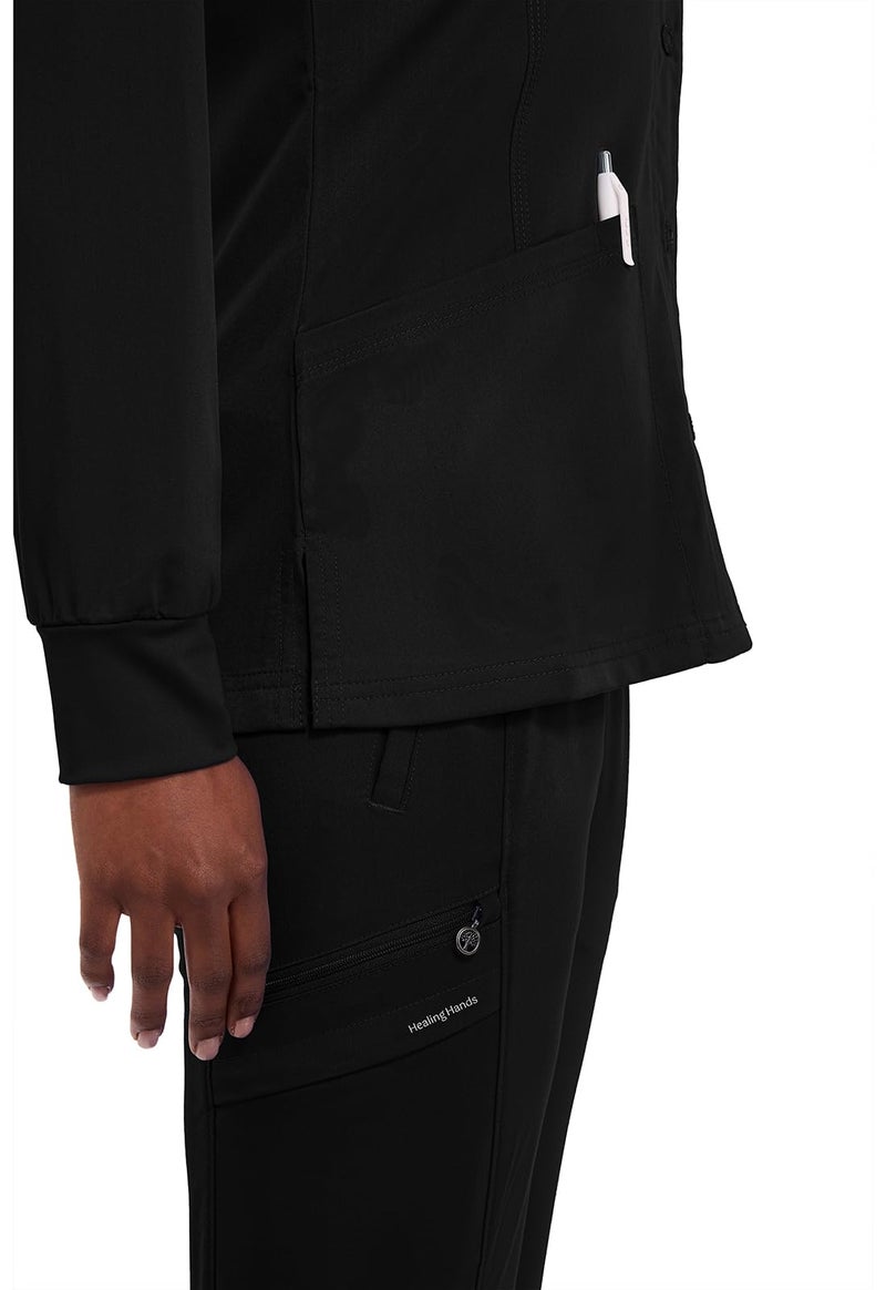 Healing Hands Women's Snap Front Scrub Jacket Daisy 2-Way Stretch Uniform 5063 Black XL - Image 5